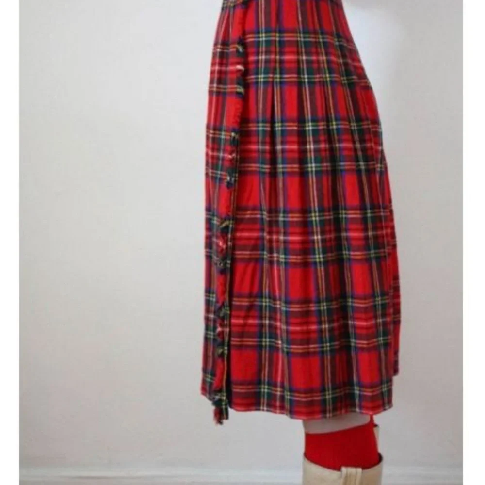 Vintage Royal Stewart Tartan Wool Pleated Skirt High Rise Le Château Size 7 - Picture 2 of 15